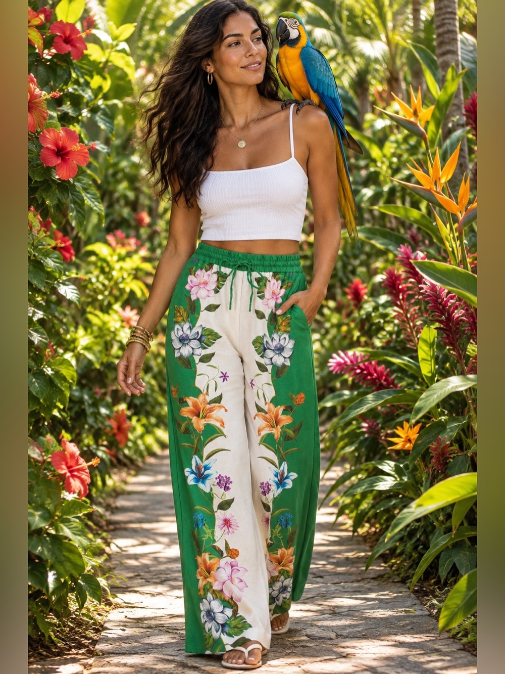 Maison d'Amelie Green Floral Dreamscape Palazzo Pants ( Farm Rio) NWT Size S